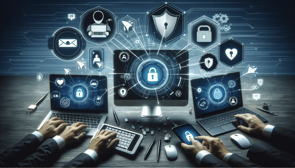 Illustration eines modernen Phishing-Angriffs auf verschiedene Geräte durch Cyberkriminelle