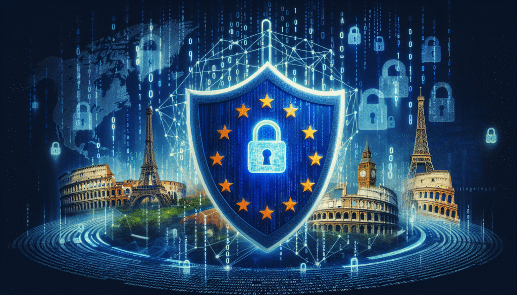 Digitales Schutzschild, das symbolisch Europa umspannt, zur Darstellung der NIS-2-Richtlinie.