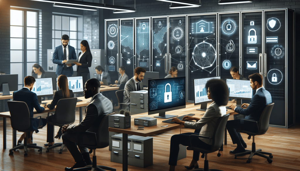 Mitarbeiter in einem Büro, das Betriebliches Eingliederungsmanagement mit einem Fokus auf Datensicherheit nutzt.