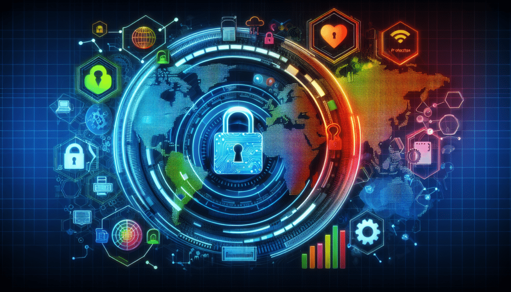 Weltkarte mit digitalem Schloss und Barrieren, die globalen Datenschutz unter DSGVO darstellen