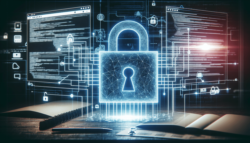 Symbolisches Bild der Datenschutzverantwortung mit einem Schloss und Hintergrundcode.