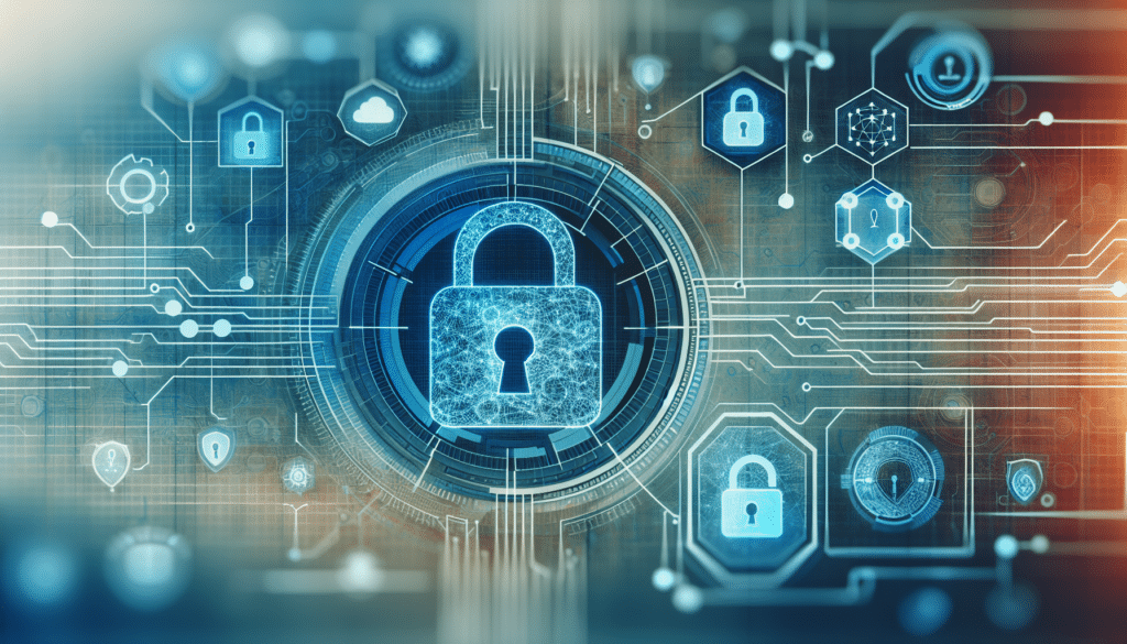 Symbolisches Bild zur digitalen Sicherheit mit digitalem Schloss und Datenschutz-Icons.